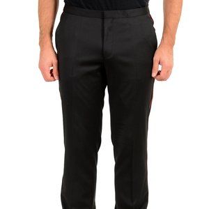 Hugo Boss Men's "Hemins" 100% Wool Black Tuxedo Style Dress Pants